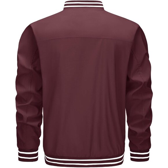 Men's Red  Bomber Lightweight Casual Spring Fall Windbreaker Zip Up Jacket - Picture 8 of 8